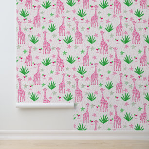 Preppy Giraffes Cosmopolitans Jungle Flowers Wallpaper