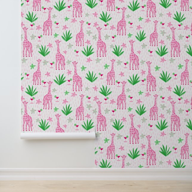 Preppy Giraffes Cosmopolitans Jungle Flowers Wallpaper (Application)