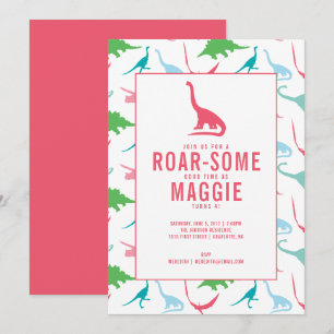 Preppy Girl Dinosaur Anniversaire Fête Invitation