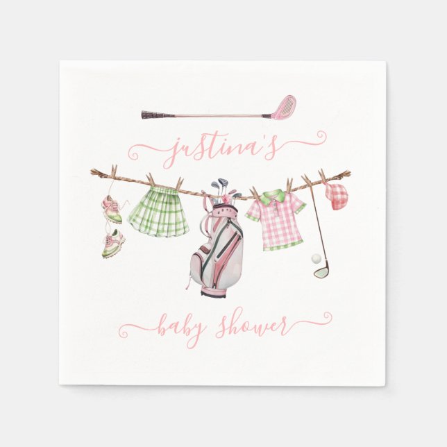 Preppy Girl Golf Baby Shower Clothesline Napkin (Front)