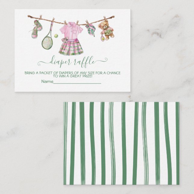 Preppy Girl Tennis Clothesline Diaper Carte Raffle (Devant / Derrière)