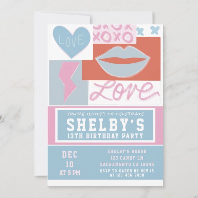 Preppy Girls Birthday Party Invitation (Front)