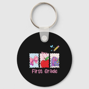 Preppy Girly Back To School Hello First Grade Teac Keychain