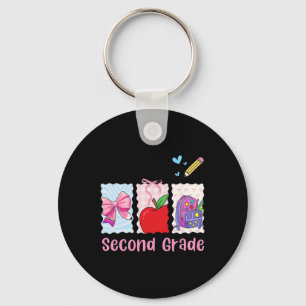 Preppy Girly Back To School Hello Second Grade Tea Keychain