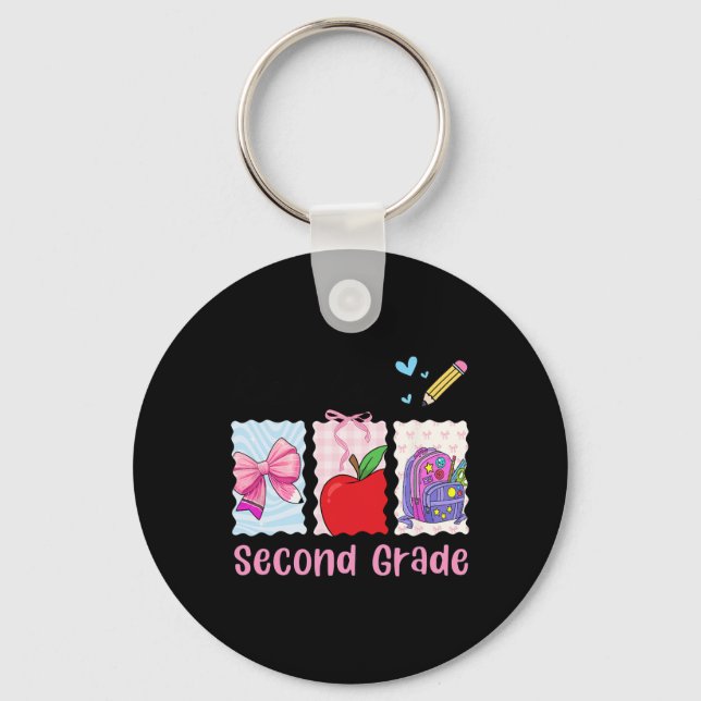 Preppy Girly Back To School Hello Second Grade Tea Keychain (Front)