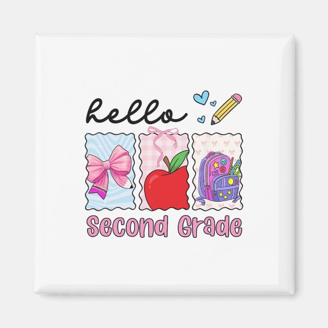 Preppy Girly Ck To School Hello Second Grade Teach Magnet (Front)