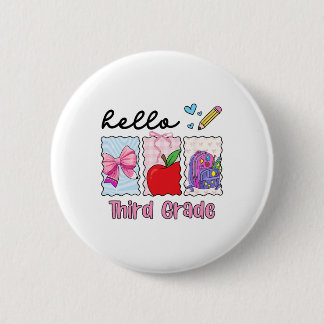 Preppy Girly Ck To School Hello Third Grade Teache 2 Inch Round Button
