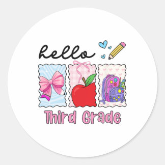 Preppy Girly Ck To School Hello Third Grade Teache Classic Round Sticker