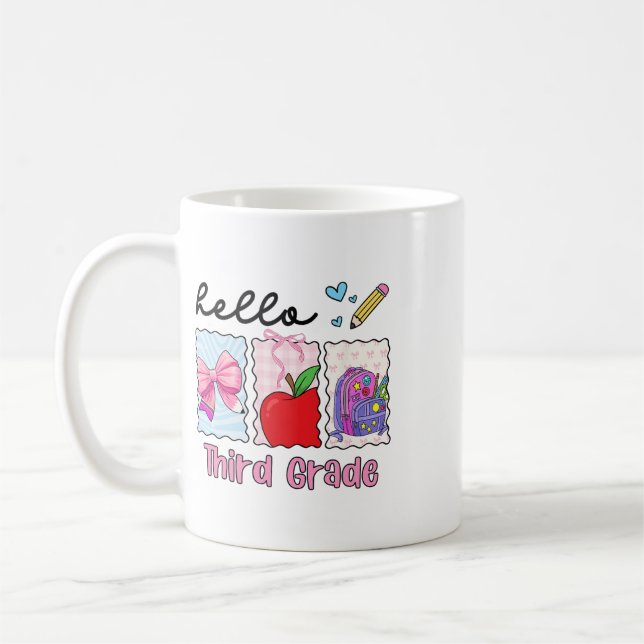 Preppy Girly Ck To School Hello Third Grade Teache Coffee Mug (Left)
