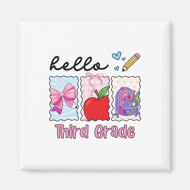 Preppy Girly Ck To School Hello Third Grade Teache Magnet (Front)