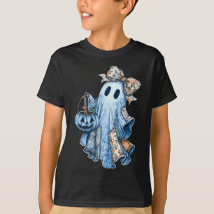 Preppy Girly Coquette Bow Patchwork Ghost Fall Hal T-Shirt