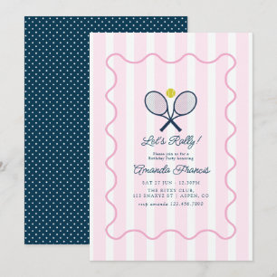 Preppy Girly Country Club Tennis Birthday Party Invitation