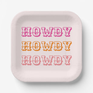 Preppy Girly Howdy Hot Pink Orange  Paper Plate