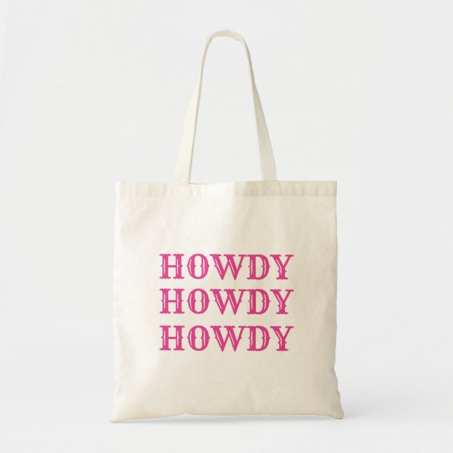 Preppy Girly Howdy Hot Pink Tote Bag (Front)