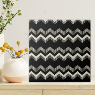 Preppy Girly Pattern Black And Grey Chevron Tile