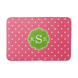 Preppy Girly   Watermelon Pink Green Dots Custom Bath Mat