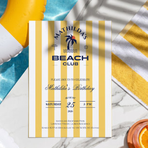 Preppy Girly Yellow Beach Club Birthday Invitation