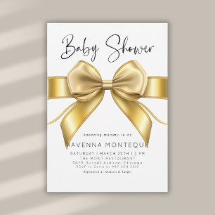 Preppy Gold Bow Clean Personalized Baby Shower  Invitation