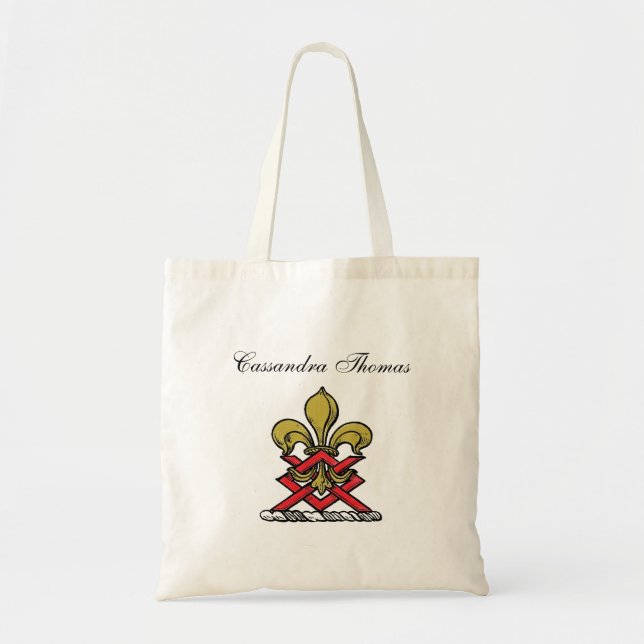 Preppy Gold Red Heraldic Crest Fleur de Lis Emblem Tote Bag (Front)