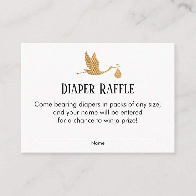 Preppy Gold Stork Diaper Raffle Ticket Insert Card (Front)