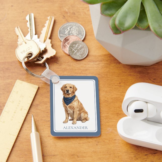Preppy Golden Retriever Personalized Keychain (Desk)