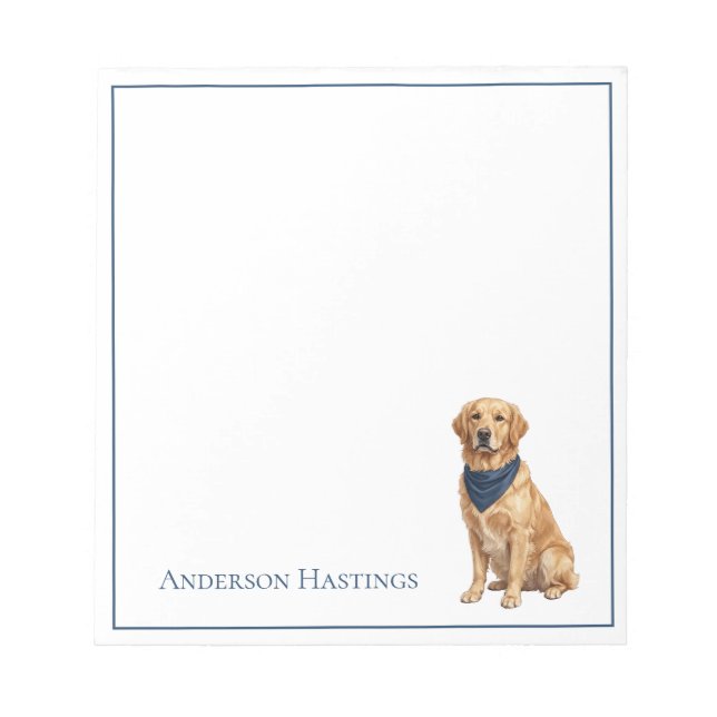 Preppy Golden Retriever Personalized Notepad (Front)