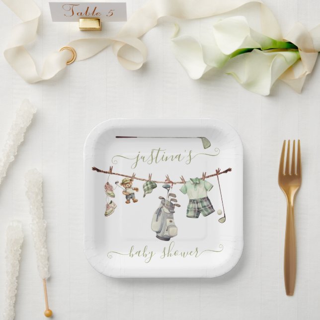 Preppy Golf Baby Shower Clothesline Paper Plate (Wedding)