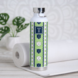 Preppy Golf Crest Gingham - Lime & Navy Water Bottle