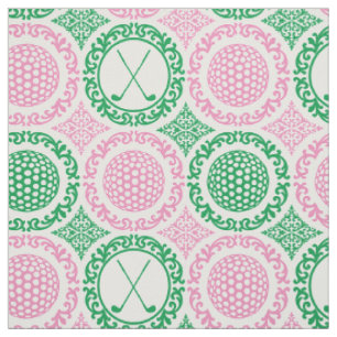 Preppy Golf Damask - Pink & Green Fabric