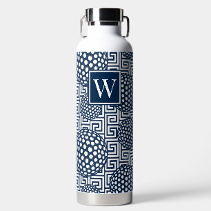 Preppy Golf Greek Key - Classic Navy & White Water Bottle