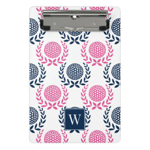 Preppy Golf Laurel Wreath - Navy & Hot Pink Mini Clipboard