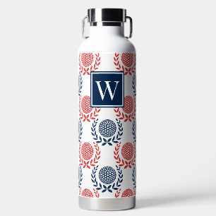 Preppy Golf Laurel Wreath - Navy & Red Water Bottle