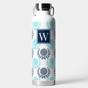 Preppy Golf Laurel Wreath - Navy & Turquoise Water Bottle