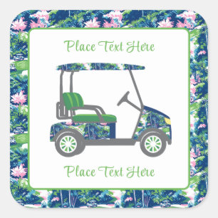 Preppy Golf Print Golf Cart Square Sticker