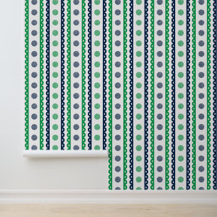 Preppy Golf Scallop Stripe in Green & Navy Wallpaper