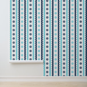 Preppy Golf Scallop Stripe in Turquoise & Navy Wallpaper