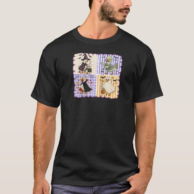 Preppy Goose Halloween Spooky Ghost Witch Pumpkin  T-Shirt (Front)