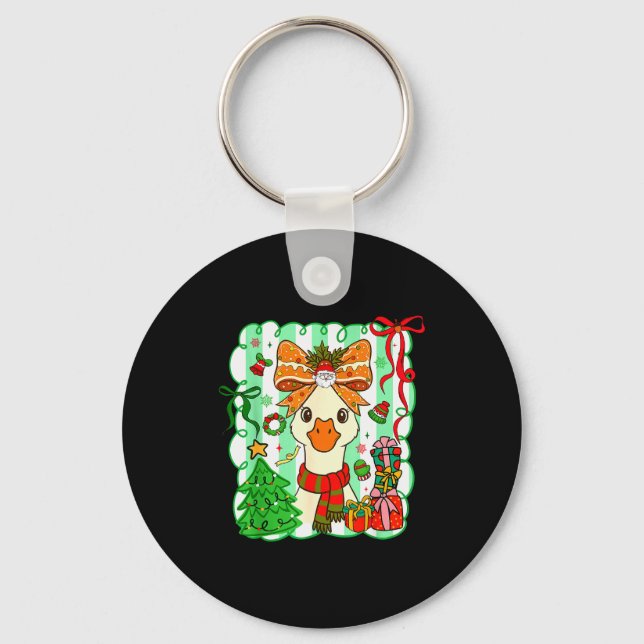 Preppy Gooses Bow Xmas Tree Funny Christmas Girl W Keychain (Front)