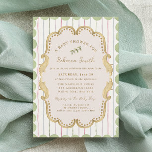 Preppy Grandmillennial Botanical Frame Baby Shower Invitation