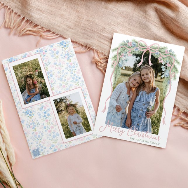 Preppy Grandmillennial Christmas Bow Swag Photo Holiday Card (Creator Uploaded)