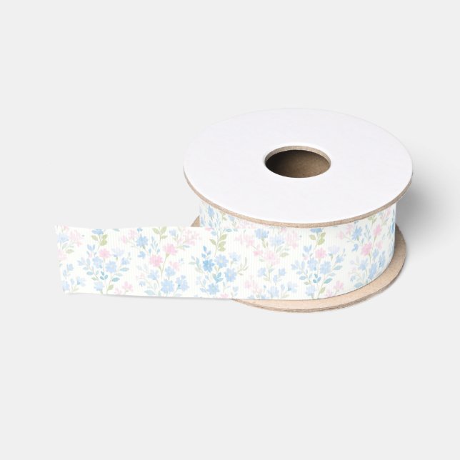 Preppy Grandmillennial Christmas Flowers Grosgrain Ribbon (Spool)