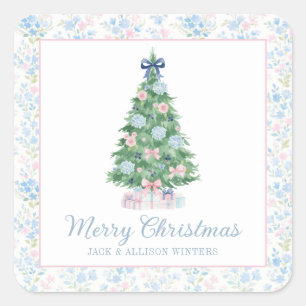 Preppy Grandmillennial Christmas Tree Square Sticker