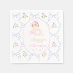 Preppy Grandmillennial Dolly and Me Pink Bows Napkin