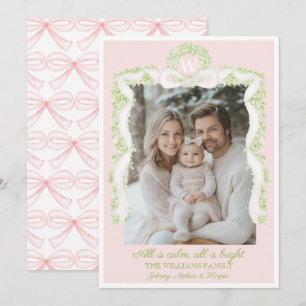 Preppy Grandmillennial Pink Bows Ribbon Garland Holiday Card