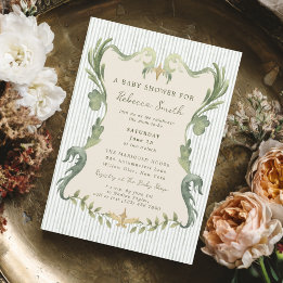 Preppy Grandmillennial Sage Green Baby Shower Invitation