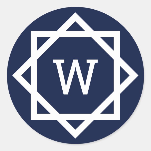 Preppy Graphic Border Monogram Classic Round Sticker (Front)