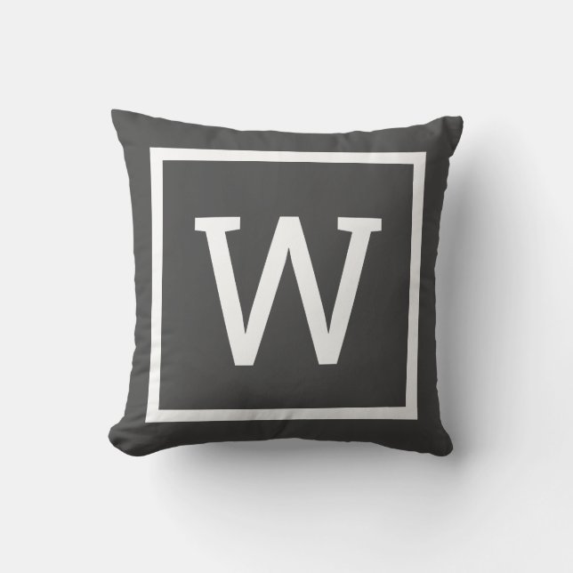 Preppy Graphic Border Monogram Grey Throw Pillow (Front)