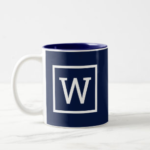 Preppy Graphic Border Monogram Navy Blue Two-Tone Coffee Mug