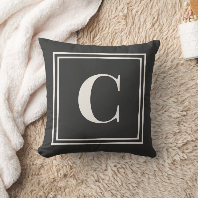Preppy Gray Monogram Dorm Pillow - Initial  (Blanket)