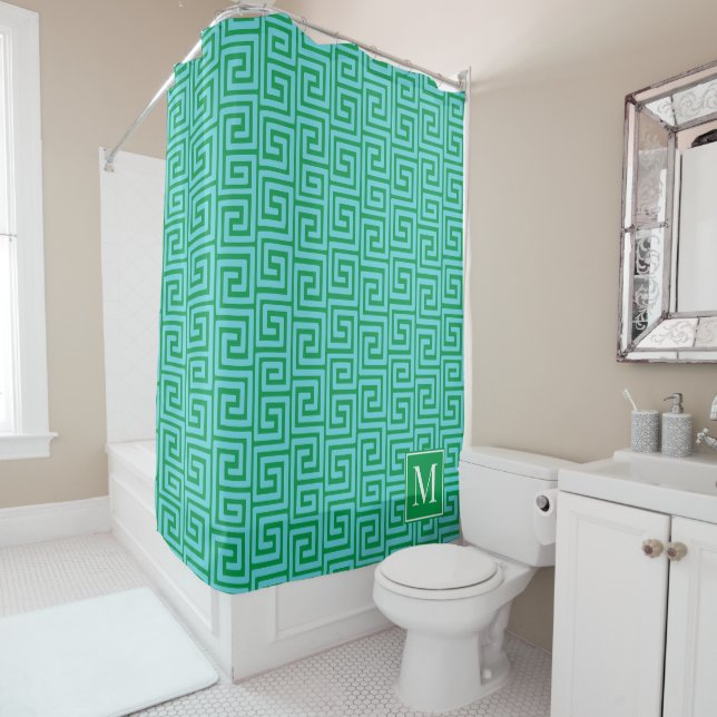 Preppy Greek Key Monogram – Green & Turquoise (In Situ)